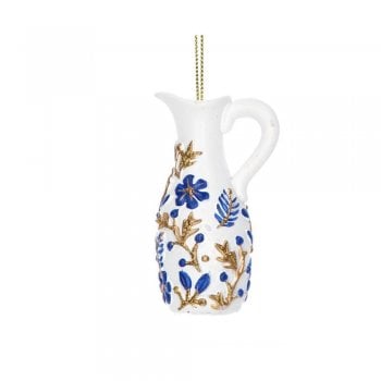 Gisela Graham  Delft Blue White Gold Jug (White) Christmas Tree Decoration