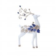 Gisela Graham Delft Blue White Gold Reindeer (large leaf) Christmas Tree Decoration