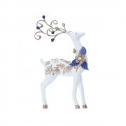 Gisela Graham Delft Blue White Gold Reindeer (small leaf) Christmas Tree Decoration