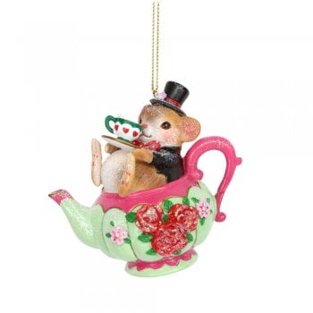 Gisela Graham  Dormouse in a Teapot Resin Christmas Tree Decoration