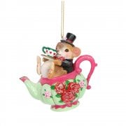 Gisela Graham Dormouse in a Teapot Resin Christmas Tree Decoration