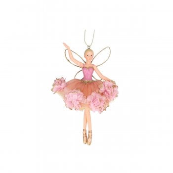 Gisela Graham  Dusky Pink Floribunda Fairy (arm up) Christmas Tree Decoration