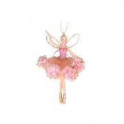 Gisela Graham Dusky Pink Floribunda Fairy (arm up) Christmas Tree Decoration