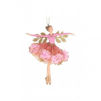 Gisela Graham  Dusky Pink Floribunda Fairy (arms out) Christmas Tree Decoration