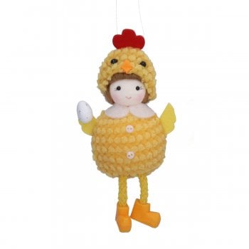 Gisela Graham  Fabric Chick Girl with White Egg Hanging Spring Decoration