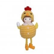 Gisela Graham Fabric Chick Girl with White Egg Hanging Spring Decoration