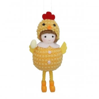 Gisela Graham  Fabric Chick Girl with Yellow Egg Hanging Spring Decoration