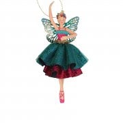 Gisela Graham Fantasia Fairy with Layered Skirt (green) Christmas Tree Decoration