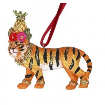 Gisela Graham  Fantasia Tiger with Pineapple Crown Christmas Tree Decoration