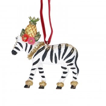Gisela Graham  Fantasia Zebra with Pineapple Crown Christmas Tree Decoration