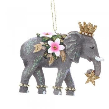 Gisela Graham  Fantasy Elephant with Flower & Jewels (Trunk Down) Christmas Tree Decoration