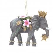 Gisela Graham Fantasy Elephant with Flower & Jewels (Trunk Down) Christmas Tree Decoration