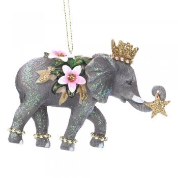 Gisela Graham  Fantasy Elephant with Flower & Jewels (Trunk Up) Christmas Tree Decoration