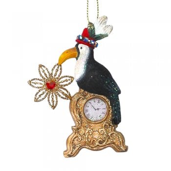 Gisela Graham  Fantasy Toucan with a Clock Christmas Tree Decoration