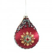 Gisela Graham Folk Art Red Velvet Bauble Shape with Jewels Christmas Tree Decoration