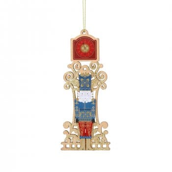 Gisela Graham  Fretwork Blue Nutcracker with a Gold Clock Christmas Tree Decoration