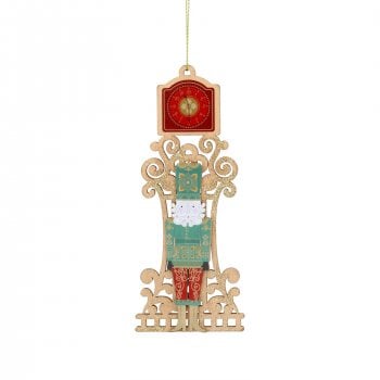 Gisela Graham  Fretwork Green Nutcracker with a Gold Clock Christmas Tree Decoration