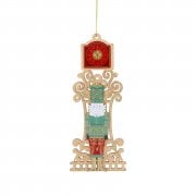Gisela Graham Fretwork Green Nutcracker with a Gold Clock Christmas Tree Decoration