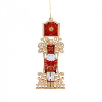 Gisela Graham  Fretwork Red Nutcracker with a Gold Clock Christmas Tree Decoration