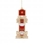 Gisela Graham Fretwork Red Nutcracker with a Gold Clock Christmas Tree Decoration