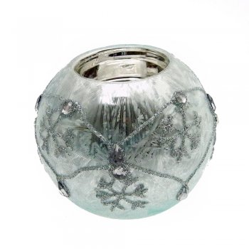 Gisela Graham Frozen Blue Damask Jewel Ball Tealight Holder