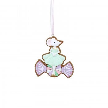Gisela Graham  Gingerbread Ballerina Mouse with a Pale Green Dress on a Sweet Christmas Tree Decoration