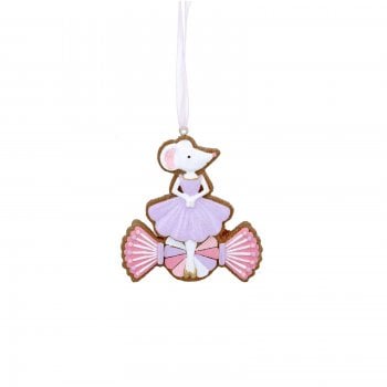 Gisela Graham  Gingerbread Ballerina Mouse with a Pale Lilac Dress on a Sweet Christmas Tree Decoration