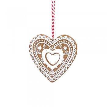 Gisela Graham  Gingerbread 'Lace' Open Centre Heart (White) Christmas Tree Decoration
