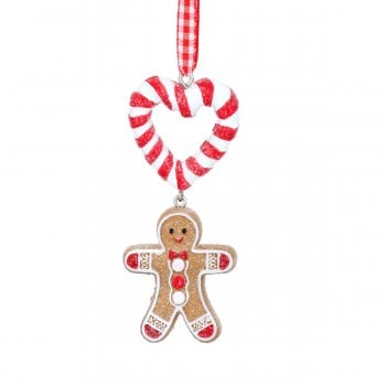 Gisela Graham  Gingerbread Man with Candy Cane Heart (3 buttons) Christmas Tree Decoration