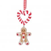 Gisela Graham Gingerbread Man with Candy Cane Heart (3 buttons) Christmas Tree Decoration