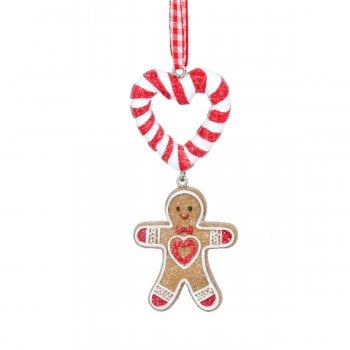 Gisela Graham  Gingerbread Man with Candy Cane Heart (heart) Christmas Tree Decoration