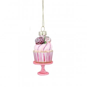 Gisela Graham  Glass Cake on a Stand (Purple Flower) Christmas Tree Decoration