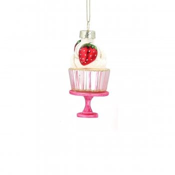 Gisela Graham  Glass Cake on a Stand (Strawberry) Christmas Tree Decoration