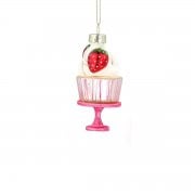 Gisela Graham Glass Cake on a Stand (Strawberry) Christmas Tree Decoration