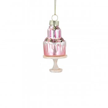 Gisela Graham  Glass Cake on a Stand (White Stand) Christmas Tree Decoration
