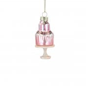 Gisela Graham Glass Cake on a Stand (White Stand) Christmas Tree Decoration