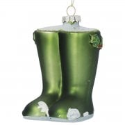 Gisela Graham Glass Green Wellington Boots Christmas Tree Decoration
