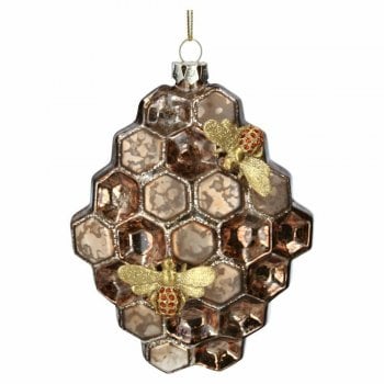 Gisela Graham  Glass Honeycomb with Bee Christmas Tree Decoration