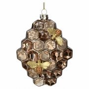 Gisela Graham Glass Honeycomb with Bee Christmas Tree Decoration