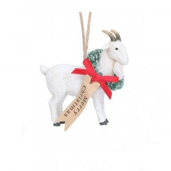Gisela Graham  Goat with Merry Christmas Wreath Christmas Tree Decoration