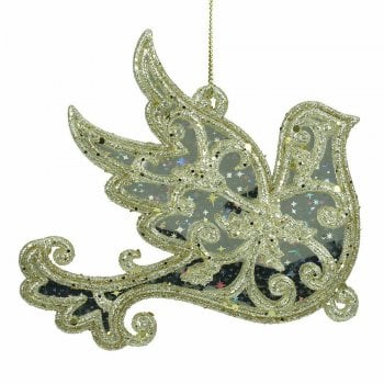 Gisela Graham  Gold Glitter and Mirror Dove Christmas Tree Decoration