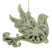 Gisela Graham Gold Glitter and Mirror Dove Christmas Tree Decoration