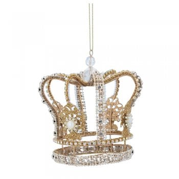 Gisela Graham  Gold Glitter Crown with Diamantes and Pearls Christmas Tree Decoration