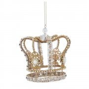 Gisela Graham Gold Glitter Crown with Diamantes and Pearls Christmas Tree Decoration