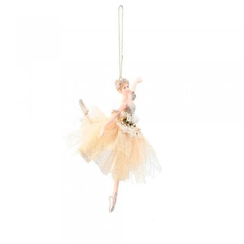 Gisela Graham  Gold Iridescent Ballerina (Leaping) Christmas Tree Decoration