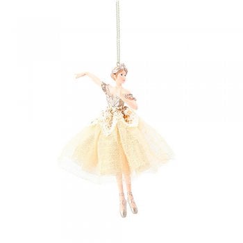Gisela Graham  Gold Iridescent Ballerina (Standing) Christmas Tree Decoration