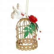 Gisela Graham Gold Metal Birdcage with Dove and Roses Christmas Tree Decoration