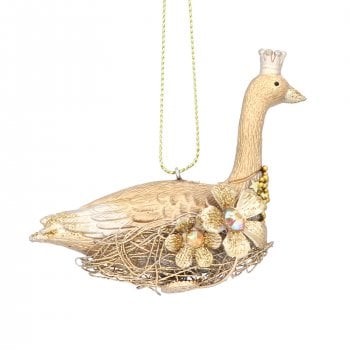Gisela Graham  Gold Resin Goose on a Nest Christmas Tree Decoration