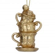 Gisela Graham Gold Tea Cup Stack Resin Christmas Tree Decoration