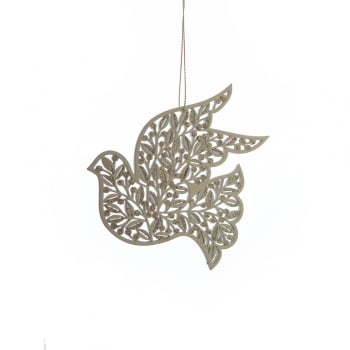 Gisela Graham  Gold Wooden Dove Bird Christmas Tree Decoration